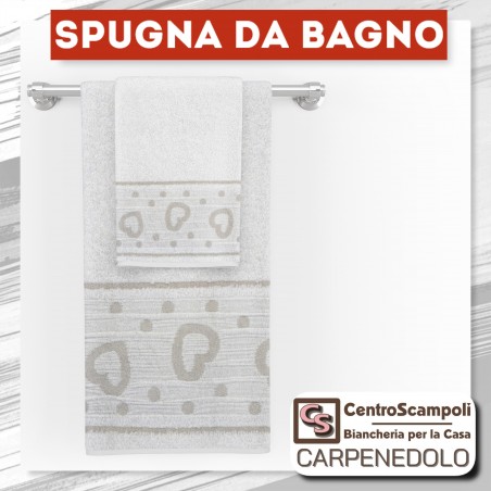 ASCIUGAMANI SET SPUGNA BAGNO CUORI BIANCHI