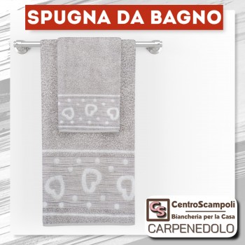 ASCIUGAMANI SET SPUGNA BAGNO CUORI GRIGI