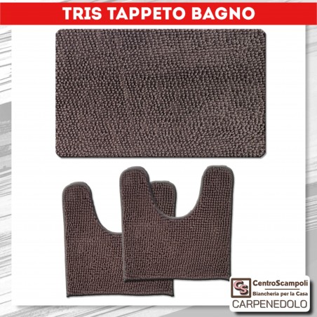 Tappeto bagno set 3 pezzi tris ricciolo grigio scuro