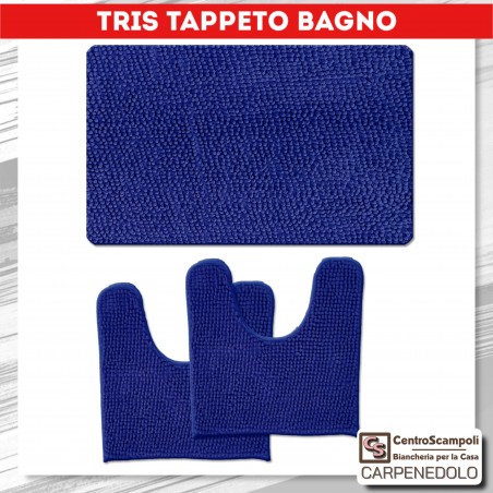 Tappeto bagno set 3 pezzi tris ricciolo blu