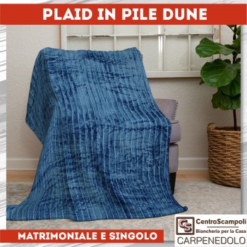 Plaid in pile matrimoniale Dune rigato blu