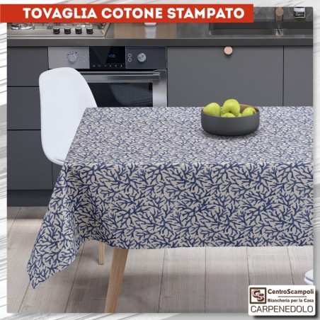 Tovaglia di cotone stampato 140x240 Corallo blu