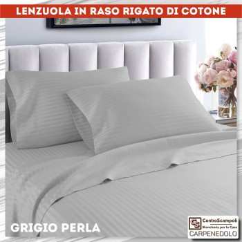 Lenzuola di raso di cotone rigato Diamante Col. Grigio perla