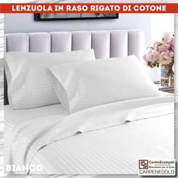 Lenzuola di raso di cotone rigato Diamante Col. Bianco