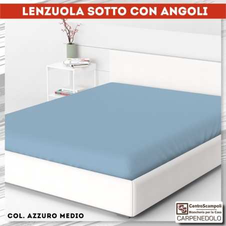 Lenzuolo sotto con angoli in Cotone Azzurro medio