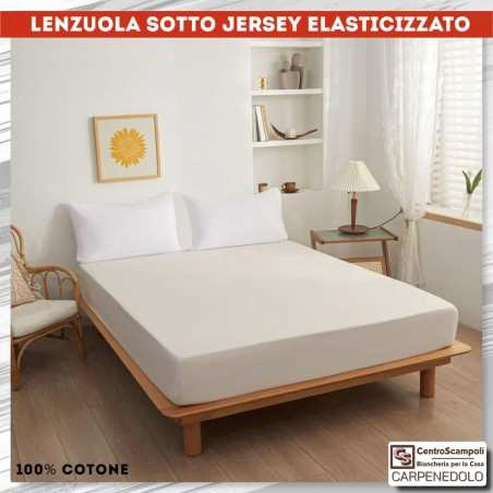 Lenzuola in Jersey di Cotone con Angoli Elasticizzati Bianco Naturale