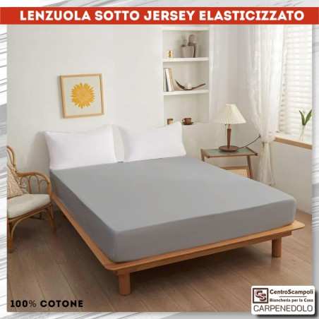 Lenzuola in Jersey di Cotone con Angoli Elasticizzati Grigio Medio