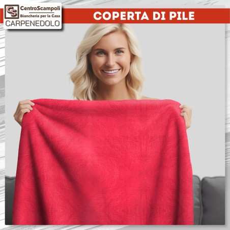 Plaid in pile matrimoniale tinta unita rosso